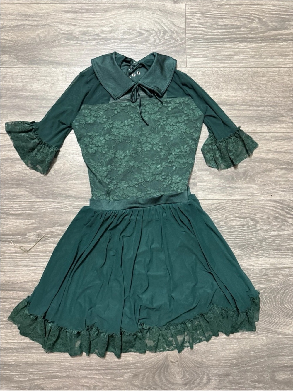 Weissman Forest Green Lace Bodice Dress with Peter Pan Collar